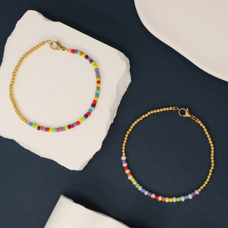 Wholesale Fashion Custom Manufacture Handmade OEM Jewelry 3mm Gold Plated Brass Beaded Colorful Seed Beads Bracelet For Women