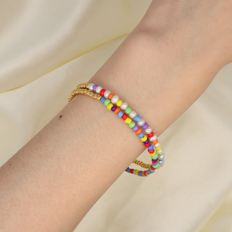 Wholesale Fashion Custom Manufacture Handmade OEM Jewelry 3mm Gold Plated Brass Beaded Colorful Seed Beads Bracelet For Women