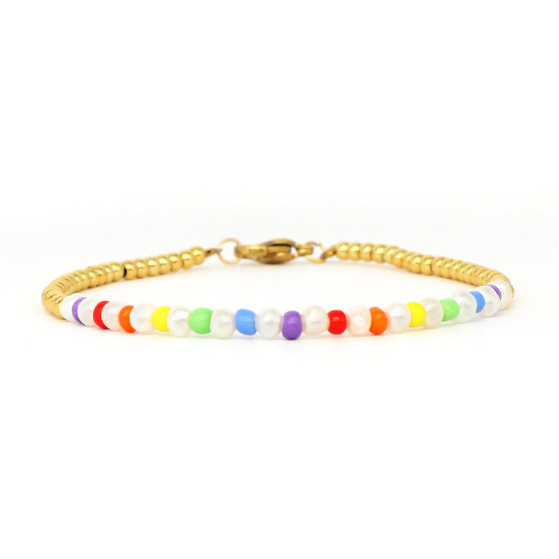 Wholesale Fashion Custom Manufacture Handmade OEM Jewelry 3mm Gold Plated Brass Beaded Colorful Seed Beads Bracelet For Women