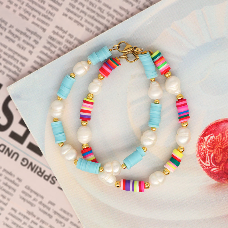 New Arrival Fashion Custom China Factory Women Gold Plated Beads Charm Jewelry Handmade Polymer Clay Fresh Water Pearl Bracelet