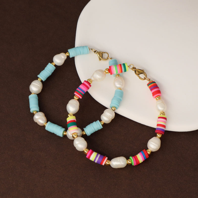 New Arrival Fashion Custom China Factory Women Gold Plated Beads Charm Jewelry Handmade Polymer Clay Fresh Water Pearl Bracelet