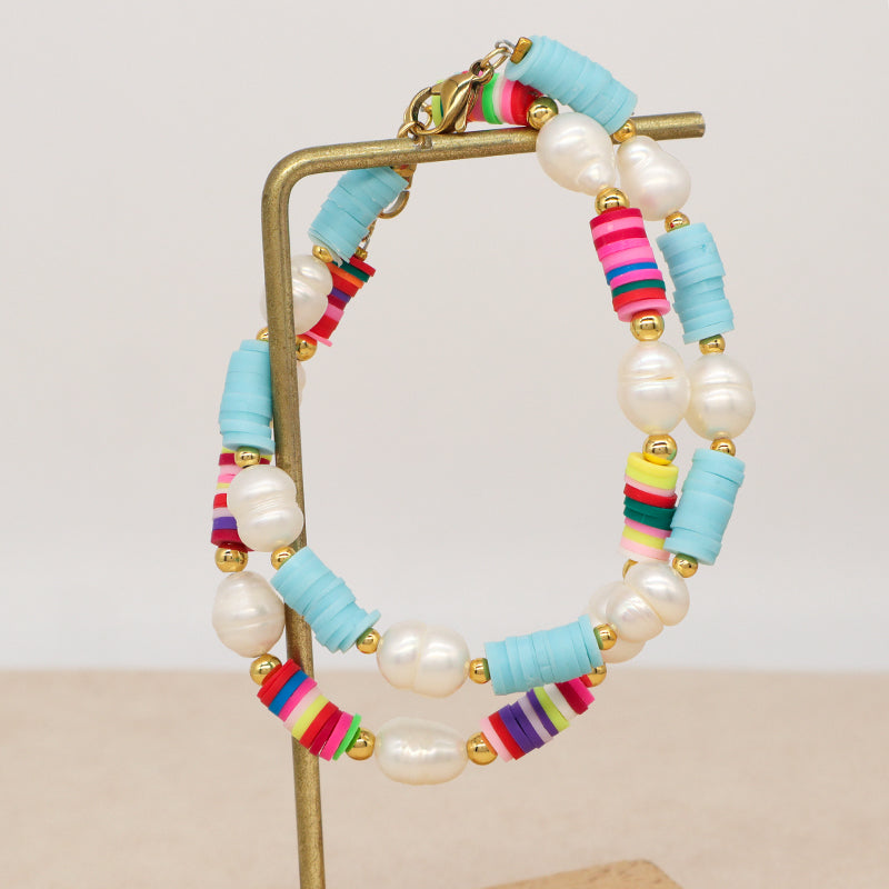 New Arrival Fashion Custom China Factory Women Gold Plated Beads Charm Jewelry Handmade Polymer Clay Fresh Water Pearl Bracelet