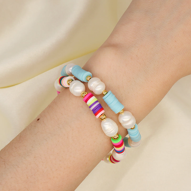 New Arrival Fashion Custom China Factory Women Gold Plated Beads Charm Jewelry Handmade Polymer Clay Fresh Water Pearl Bracelet
