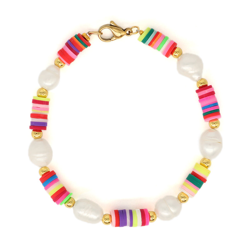 New Arrival Fashion Custom China Factory Women Gold Plated Beads Charm Jewelry Handmade Polymer Clay Fresh Water Pearl Bracelet
