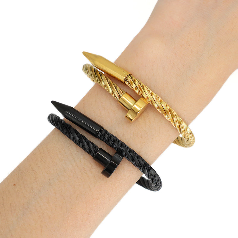 Unique Design Wholesale Custom Factory Jewelry Black Gold Plated Stainless Steel Expandable Cuff Bangle Bracelet For Women