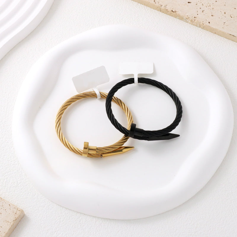 Unique Design Wholesale Custom Factory Jewelry Black Gold Plated Stainless Steel Expandable Cuff Bangle Bracelet For Women