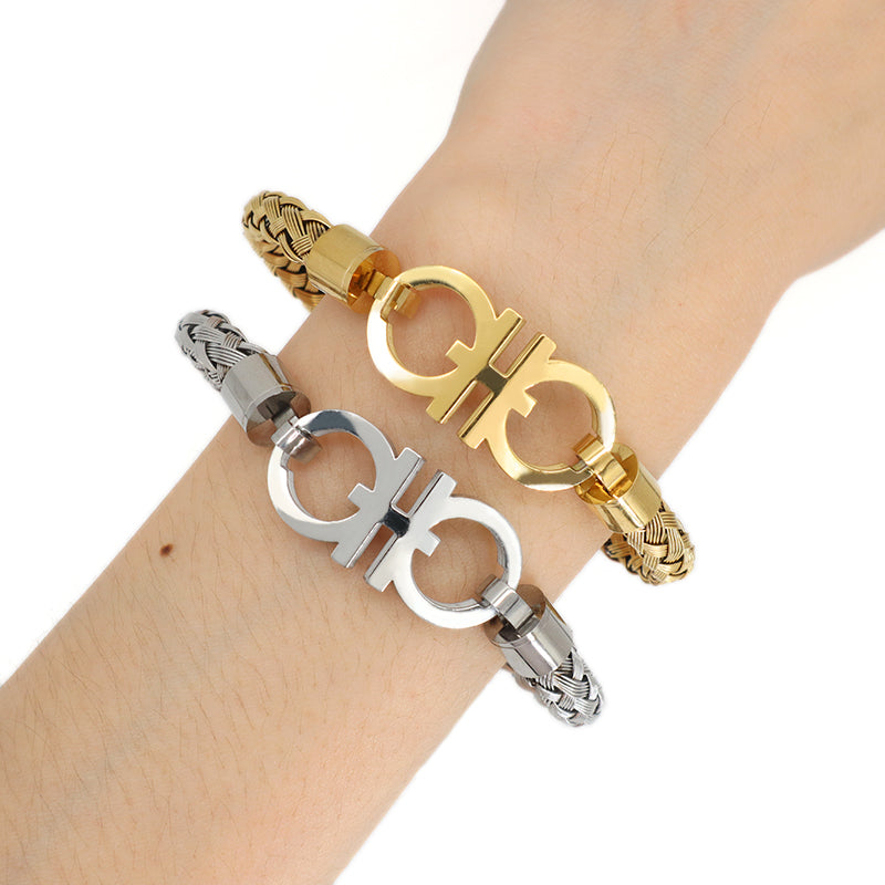 Fashion Design Manufacture Wholesale Custom Factory Jewelry Women Men Gold Plated Clasp Stainless Steel Cuff Bangle Bracelet