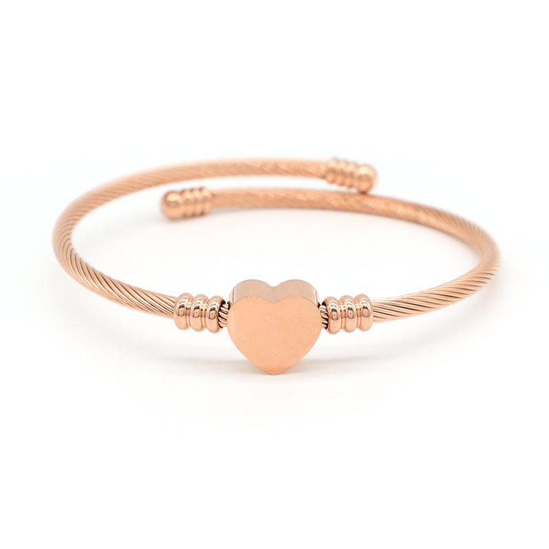 Women Wholesale Customized Jewelry Gold Plated Rose Gold Initial Letter Heart Charm Stainless Steel Expandable Bracelet Bangle