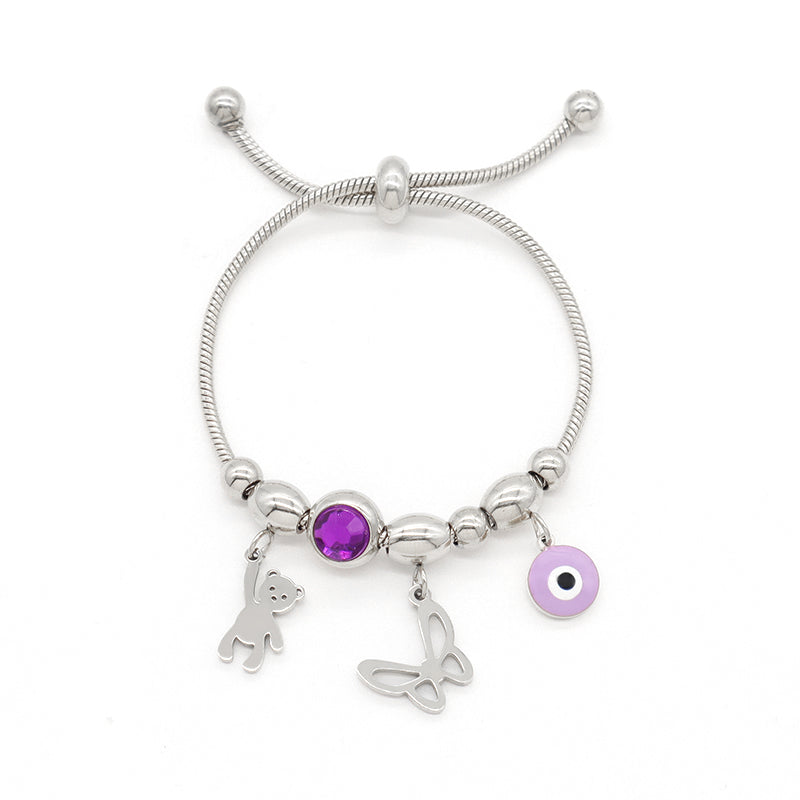 Factory Custom Gold Plated Children Cuff Butterfly Bear Four-leaf clover Stainless Steel Enamel Evil Eyes Charm Bangle Bracelet