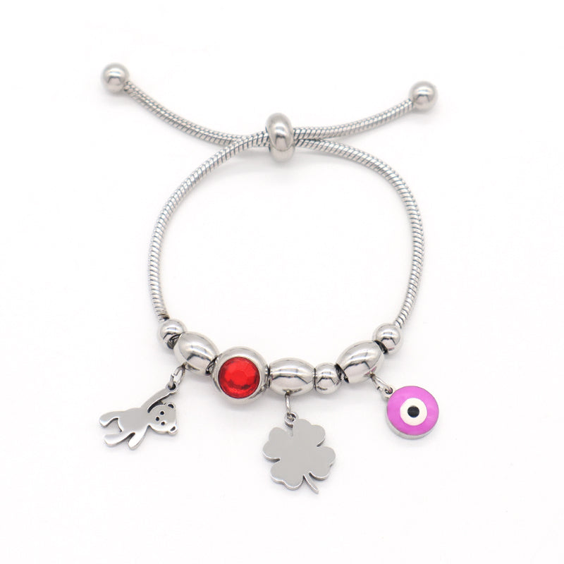 Factory Custom Gold Plated Children Cuff Butterfly Bear Four-leaf clover Stainless Steel Enamel Evil Eyes Charm Bangle Bracelet