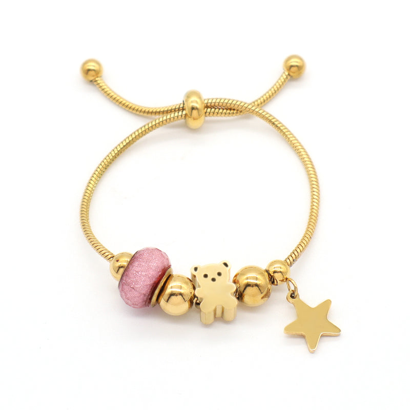 New Bulk Sale Customized China Factory Ajustable Gold Plated Stainless Steel Children Cuff Star Bear Charm Bracelet Bangle