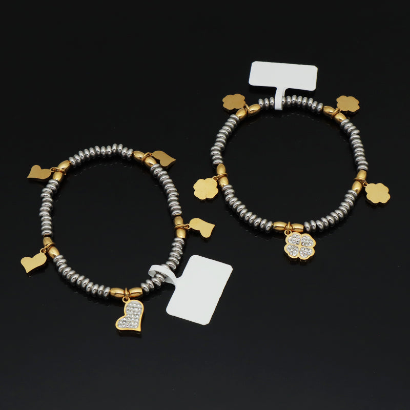 Custom Factory Manufacture Wholesale Fashion Jewelry CZ Gold Plated Flower Heart Charm Stainless Steel Cuff Bangle Bracelet For Women