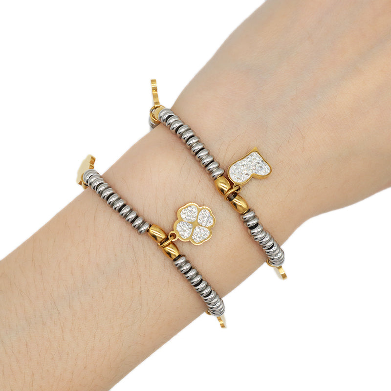 Custom Factory Manufacture Wholesale Fashion Jewelry CZ Gold Plated Flower Heart Charm Stainless Steel Cuff Bangle Bracelet For Women