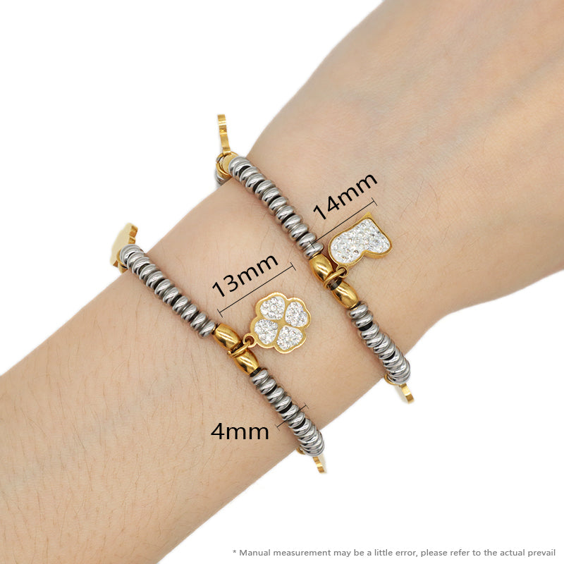 Custom Factory Manufacture Wholesale Fashion Jewelry CZ Gold Plated Flower Heart Charm Stainless Steel Cuff Bangle Bracelet For Women