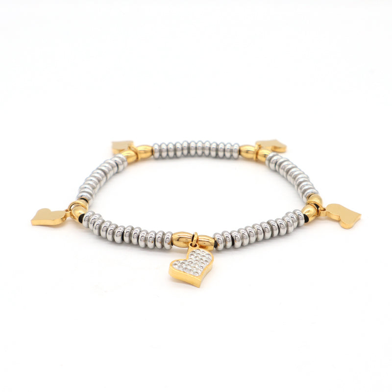 Custom Factory Manufacture Wholesale Fashion Jewelry CZ Gold Plated Flower Heart Charm Stainless Steel Cuff Bangle Bracelet For Women