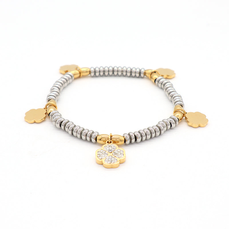 Custom Factory Manufacture Wholesale Fashion Jewelry CZ Gold Plated Flower Heart Charm Stainless Steel Cuff Bangle Bracelet For Women