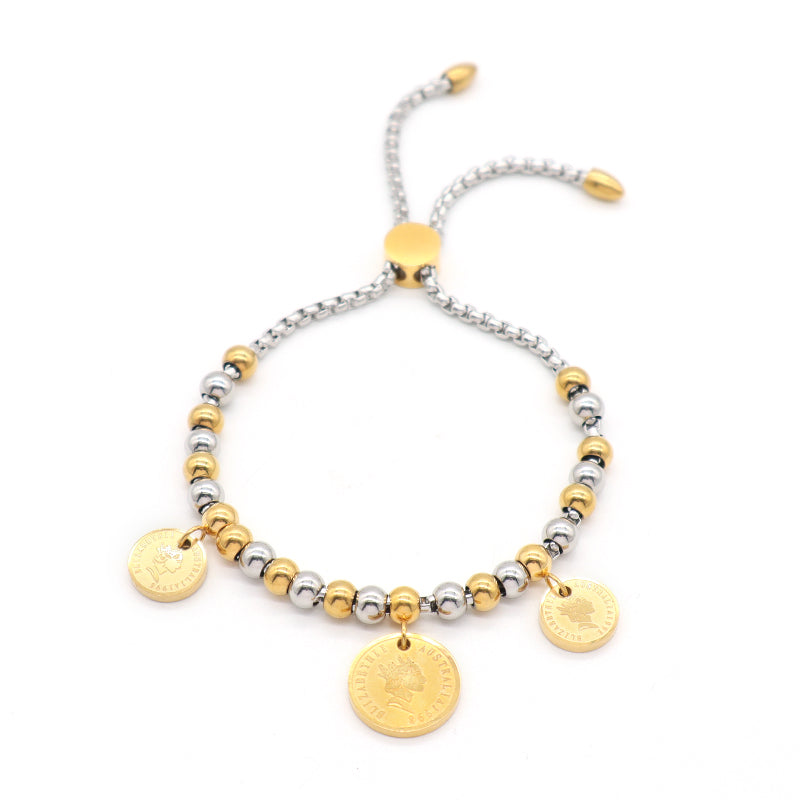 Manufacture Factory Wholesale Custom Ajustable CZ Gold Plated Beads Stainless Steel Elephant Charm Bracelet Bangle For Women