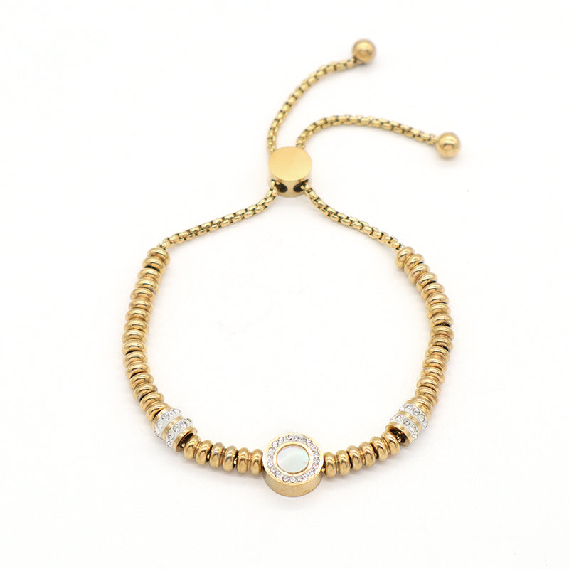 Custom Factory Manufacture Wholesale Fashion Jewelry CZ Gold Plated Round Roman Numerals Charm Stainless Steel Cuff Bangle Bracelet For Women