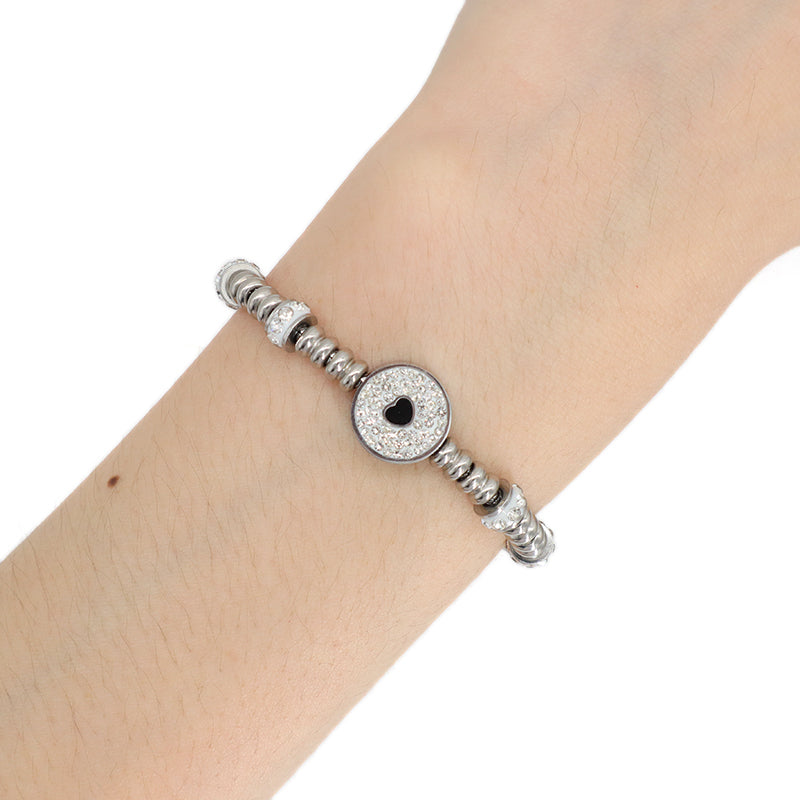 China Factory Manufacture Wholesale Custom Women Ajustable Micro Pave CZ Heart Charm No Tarnish Stainless Steel Bracelet Bangle