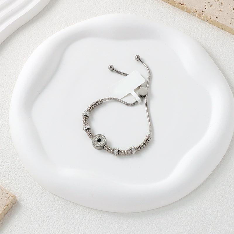China Factory Manufacture Wholesale Custom Women Ajustable Micro Pave CZ Heart Charm No Tarnish Stainless Steel Bracelet Bangle