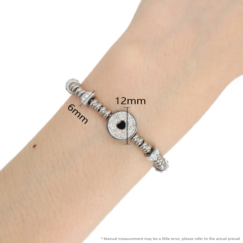China Factory Manufacture Wholesale Custom Women Ajustable Micro Pave CZ Heart Charm No Tarnish Stainless Steel Bracelet Bangle