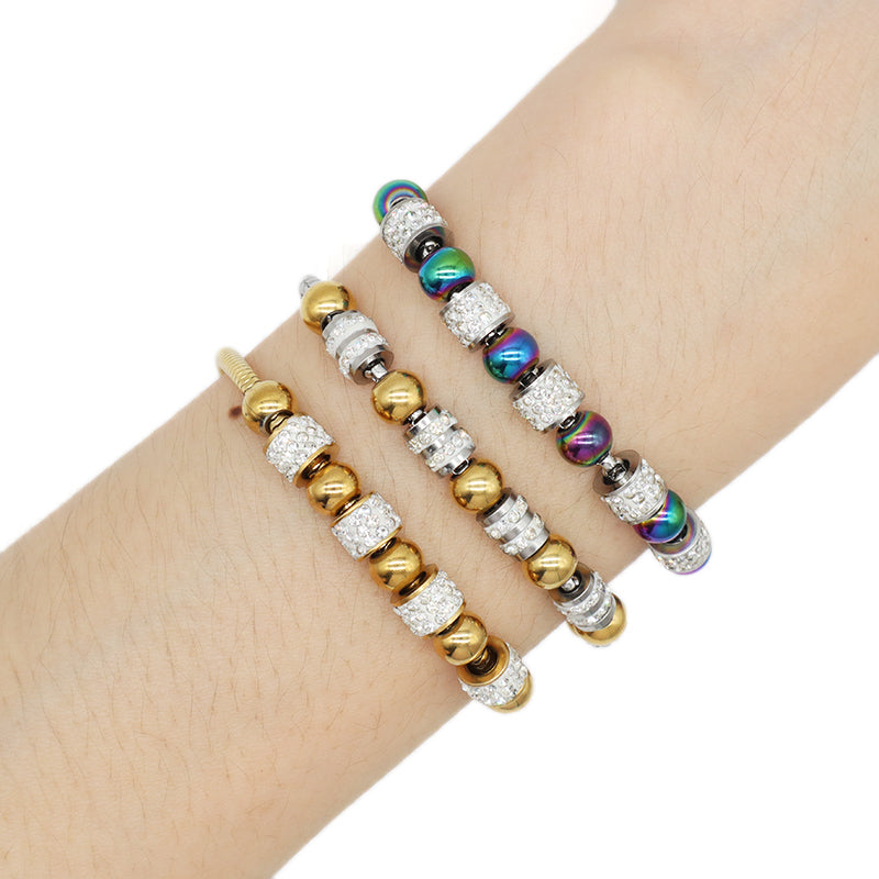 New Bulk Sale Wholesale Custom Factory Manufacture Fashion Women Jewelry Ajustable Gold Plated Micro Pave CZ Charm Stainless Steel Cuff Bangle Bracelet