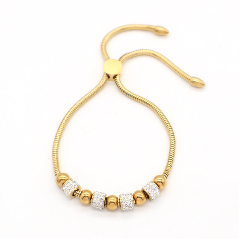 New Bulk Sale Wholesale Custom Factory Manufacture Fashion Women Jewelry Ajustable Gold Plated Micro Pave CZ Charm Stainless Steel Cuff Bangle Bracelet