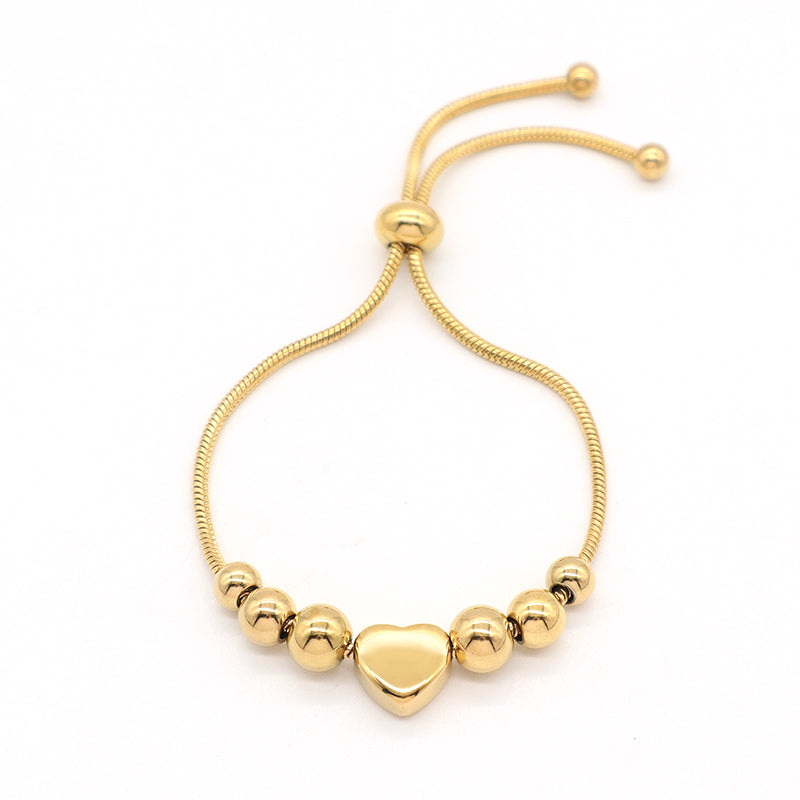 Factory Wholesale Trendy Women Custom Ajustable Gold Plated Micro Pave CZ Love Heart Charm Stainless Steel Bracelet Bangle