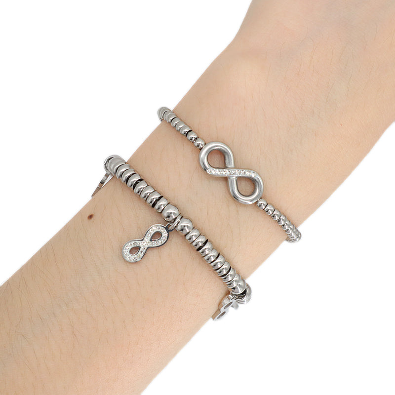 Wholesale Custom China Factory Manufacture Ajustable CZ Infinite Charm No Tarnish Stainless Steel Bracelet Bangle For Women