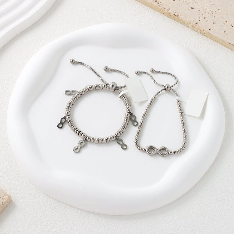 Wholesale Custom China Factory Manufacture Ajustable CZ Infinite Charm No Tarnish Stainless Steel Bracelet Bangle For Women
