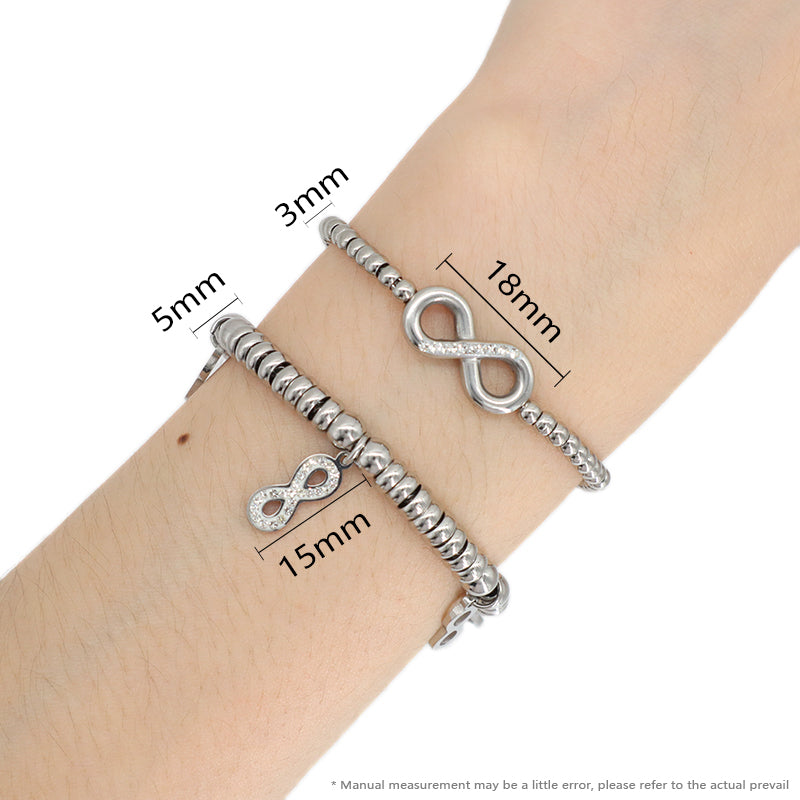 Wholesale Custom China Factory Manufacture Ajustable CZ Infinite Charm No Tarnish Stainless Steel Bracelet Bangle For Women