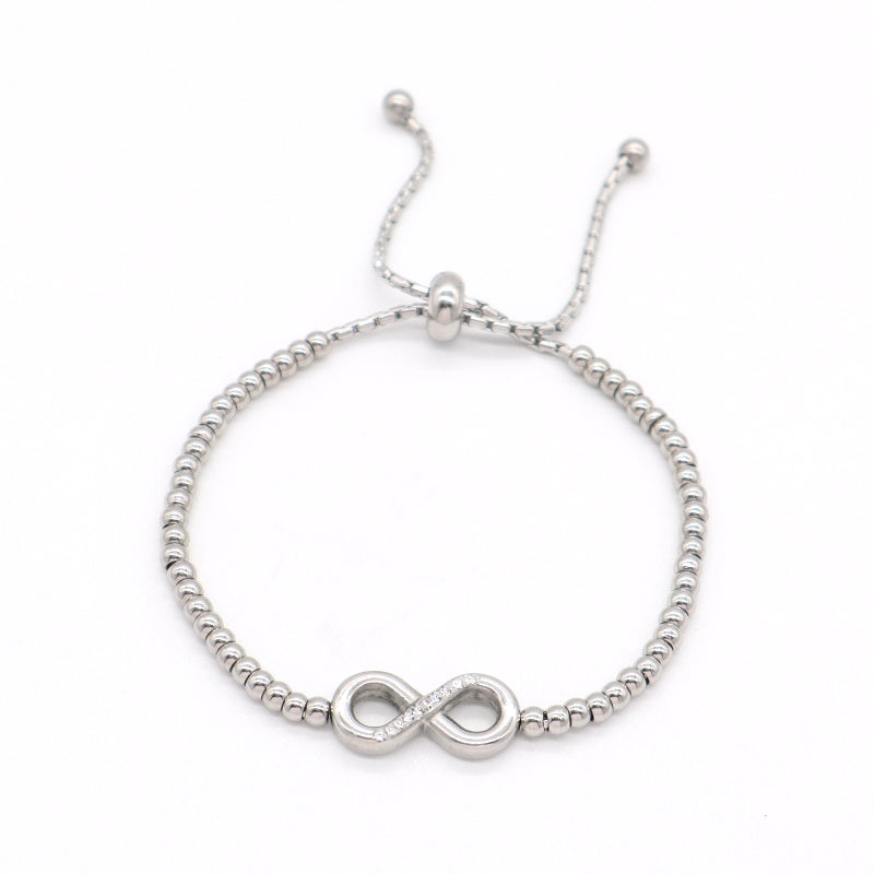 Wholesale Custom China Factory Manufacture Ajustable CZ Infinite Charm No Tarnish Stainless Steel Bracelet Bangle For Women
