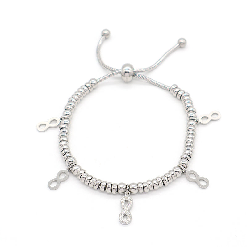 Wholesale Custom China Factory Manufacture Ajustable CZ Infinite Charm No Tarnish Stainless Steel Bracelet Bangle For Women