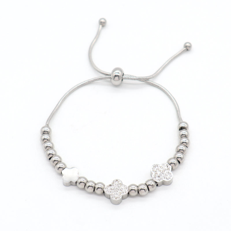 China Factory Custom Manufacture Wholesale Fashion Jewelry No Tarnish CZ Life Tree Cross Flower Four Leaf Clover Charm Stainless Steel Cuff Bangle Bracelet For Women