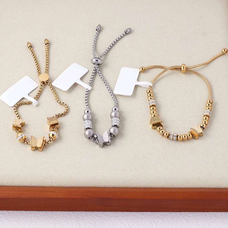 Fashionable Factory New Arrival Wholesale Custom Women Jewelry Ajustable Stainless Steel CZ Gold Plated Butterfly Charm Bracelet Bangle