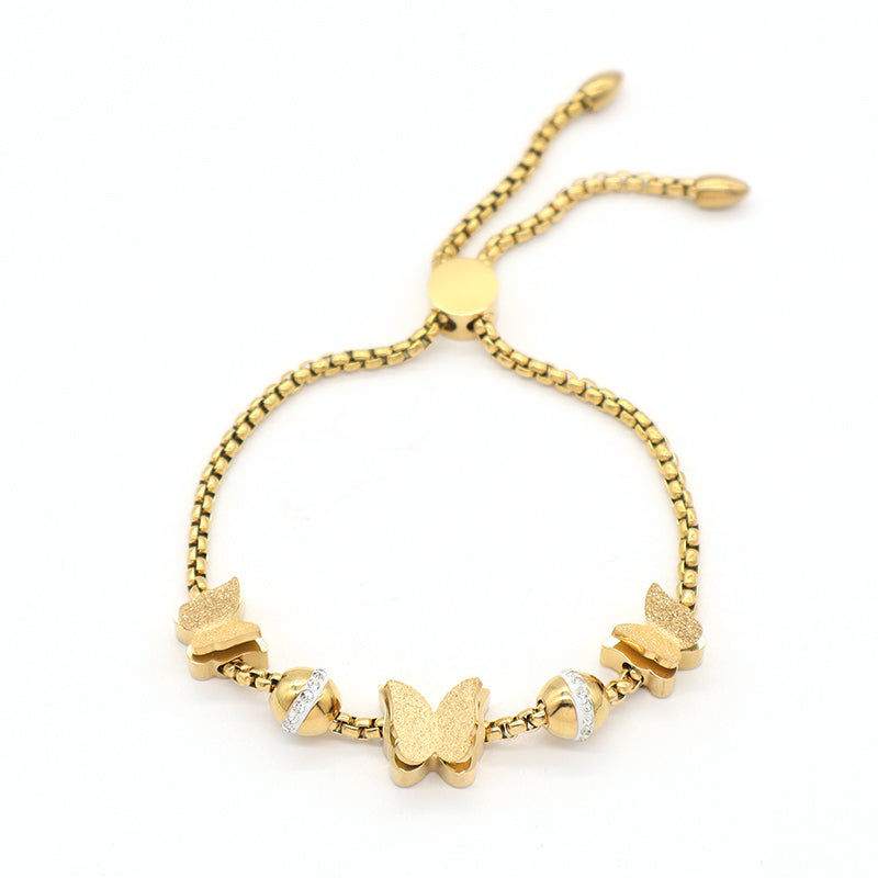 Fashionable Factory New Arrival Wholesale Custom Women Jewelry Ajustable Stainless Steel CZ Gold Plated Butterfly Charm Bracelet Bangle