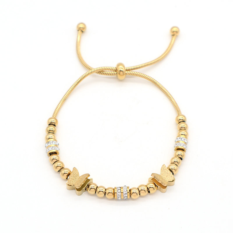 Fashionable Factory New Arrival Wholesale Custom Women Jewelry Ajustable Stainless Steel CZ Gold Plated Butterfly Charm Bracelet Bangle
