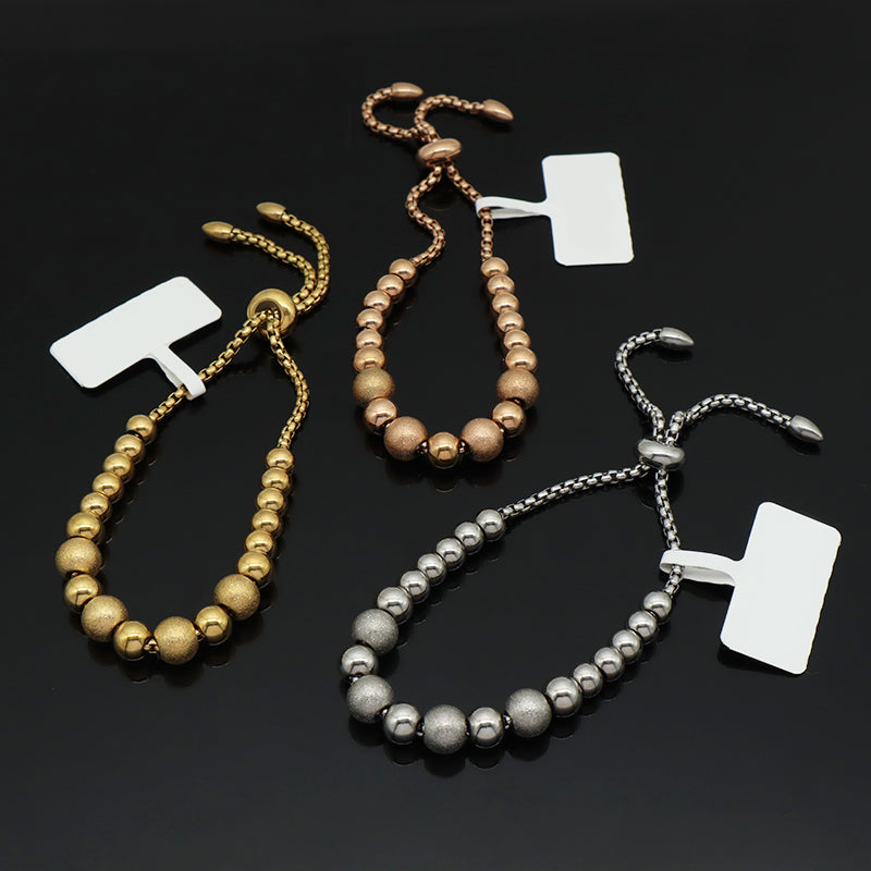 Fashion Design Wholesale Customized Factory Manufacture Jewelry Ajustable Gold Plated Rose Plated Beads Charm Stainless Steel Cuff Bangle Bracelet For Women Gift