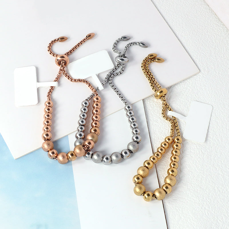 Fashion Design Wholesale Customized Factory Manufacture Jewelry Ajustable Gold Plated Rose Plated Beads Charm Stainless Steel Cuff Bangle Bracelet For Women Gift