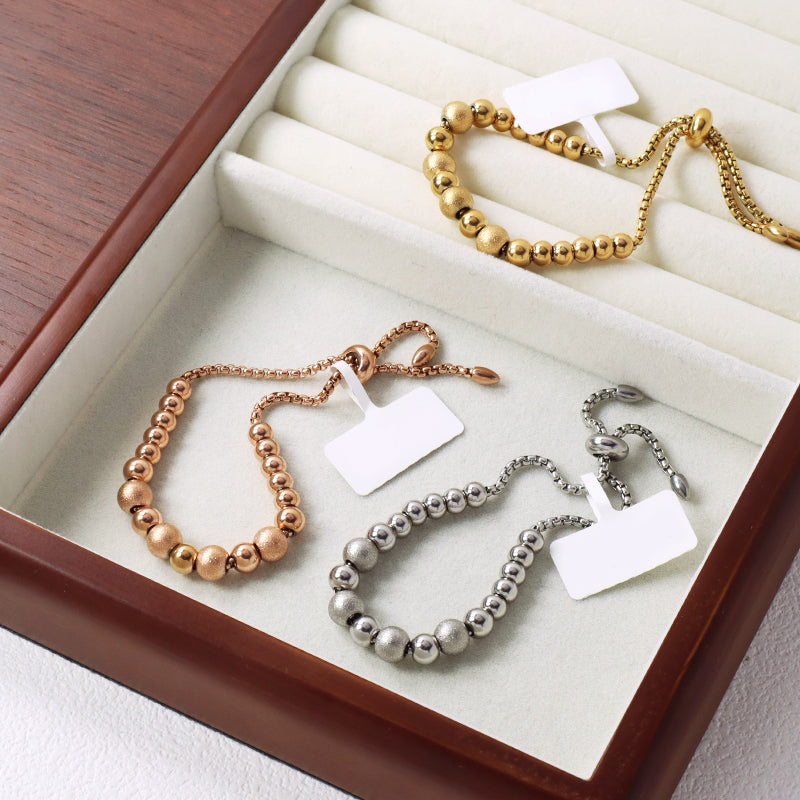 Fashion Design Wholesale Customized Factory Manufacture Jewelry Ajustable Gold Plated Rose Plated Beads Charm Stainless Steel Cuff Bangle Bracelet For Women Gift