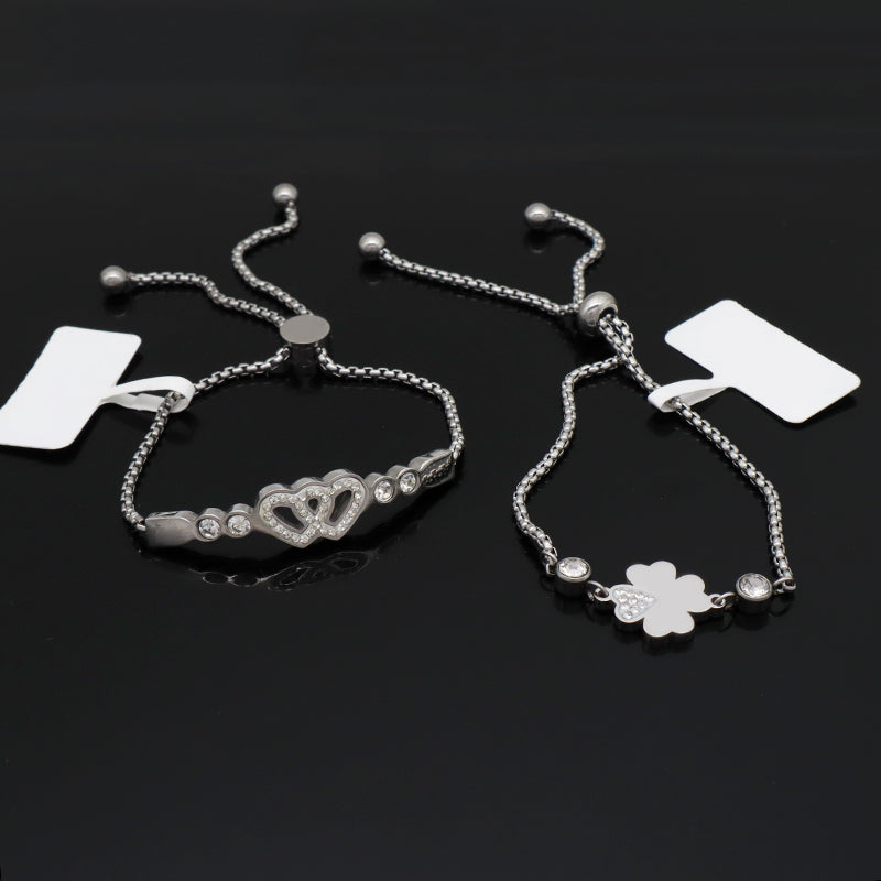 Hot Selling Wholesale Fashion Customized China Factory Manufacture Jewelry CZ No Tarnish Heart Flower Crown Charm Stainless Steel Cuff Bracelet Bangle For Women