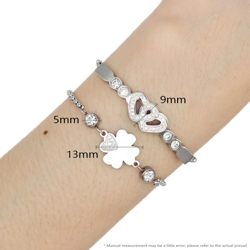 Hot Selling Wholesale Fashion Customized China Factory Manufacture Jewelry CZ No Tarnish Heart Flower Crown Charm Stainless Steel Cuff Bracelet Bangle For Women