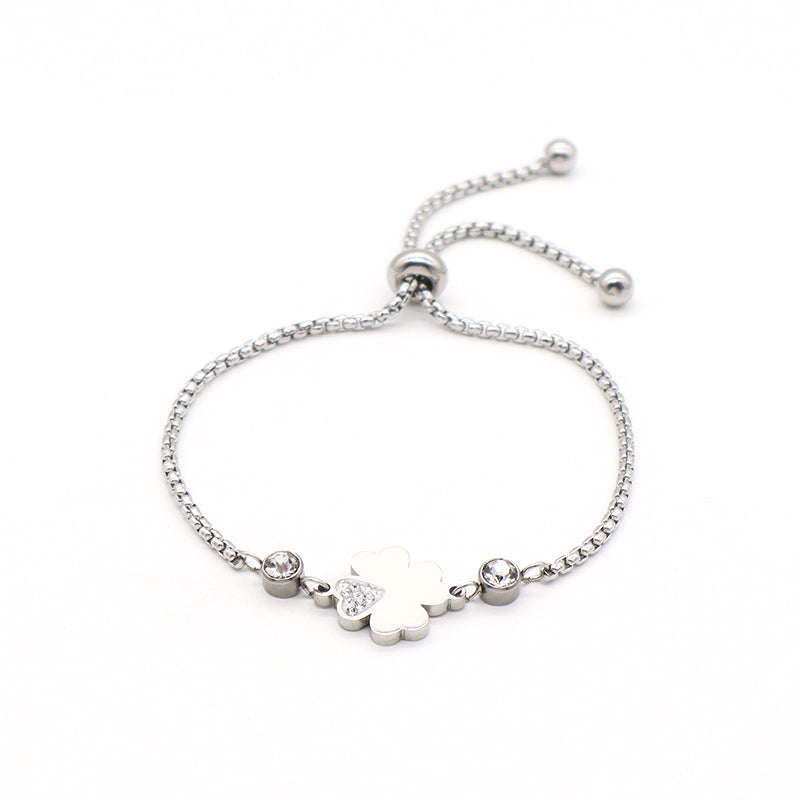 Hot Selling Wholesale Fashion Customized China Factory Manufacture Jewelry CZ No Tarnish Heart Flower Crown Charm Stainless Steel Cuff Bracelet Bangle For Women