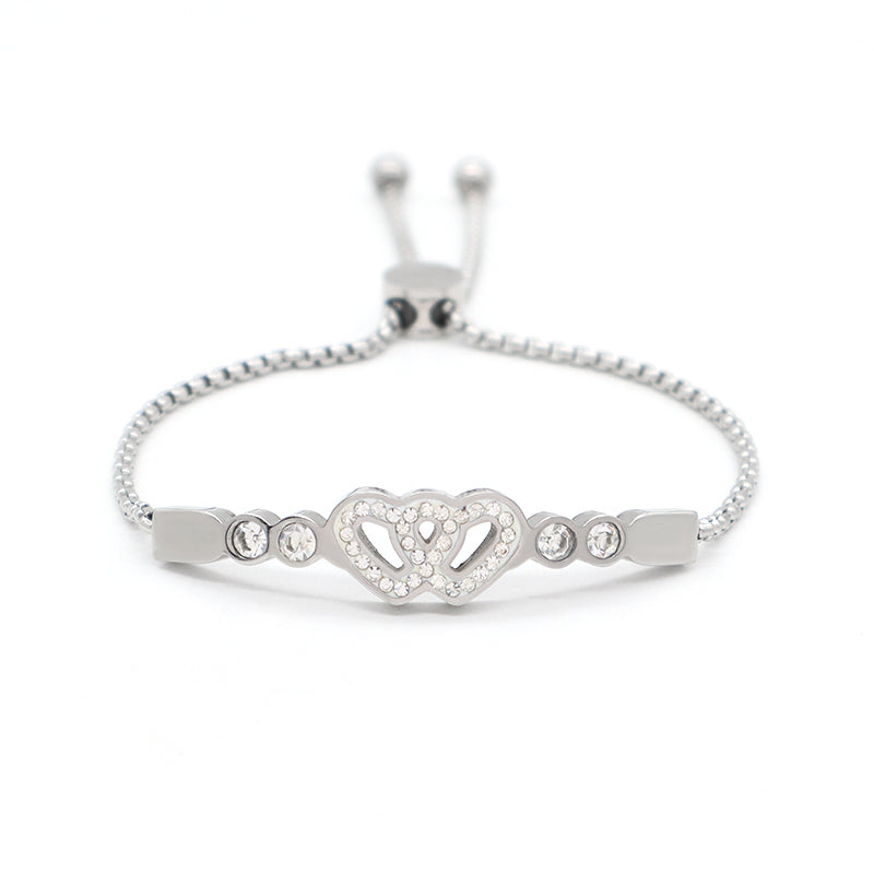 Hot Selling Wholesale Fashion Customized China Factory Manufacture Jewelry CZ No Tarnish Heart Flower Crown Charm Stainless Steel Cuff Bracelet Bangle For Women