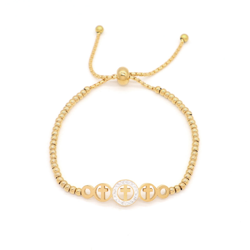Manufacture Wholesale Fashionable Custom Factory Jewelry Women CZ Gold Plated Life Tree Cross Charm Stainless Steel Cuff Bangle Bracelet For Gift