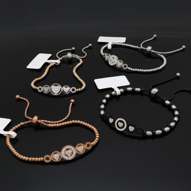 Good Quality Women Manufacture Wholesale Fashionable Custom Factory Jewelry CZ Rose Gold Love Heart Charm Stainless Steel Cuff Bangle Bracelet For Gift