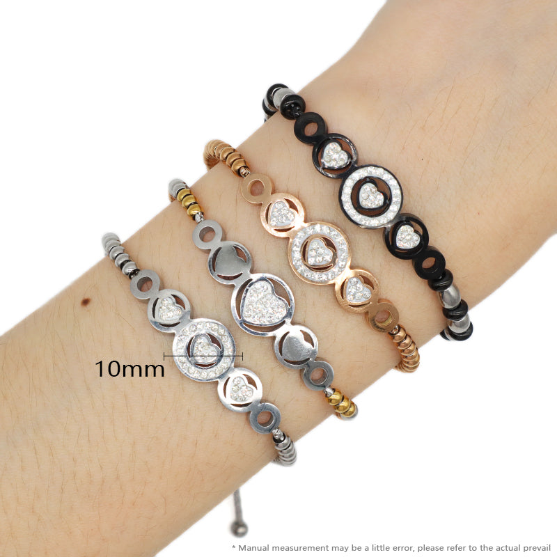 Good Quality Women Manufacture Wholesale Fashionable Custom Factory Jewelry CZ Rose Gold Love Heart Charm Stainless Steel Cuff Bangle Bracelet For Gift