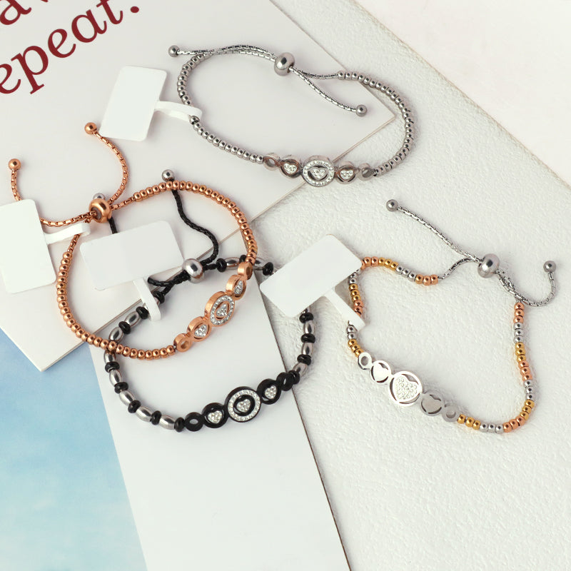 Good Quality Women Manufacture Wholesale Fashionable Custom Factory Jewelry CZ Rose Gold Love Heart Charm Stainless Steel Cuff Bangle Bracelet For Gift