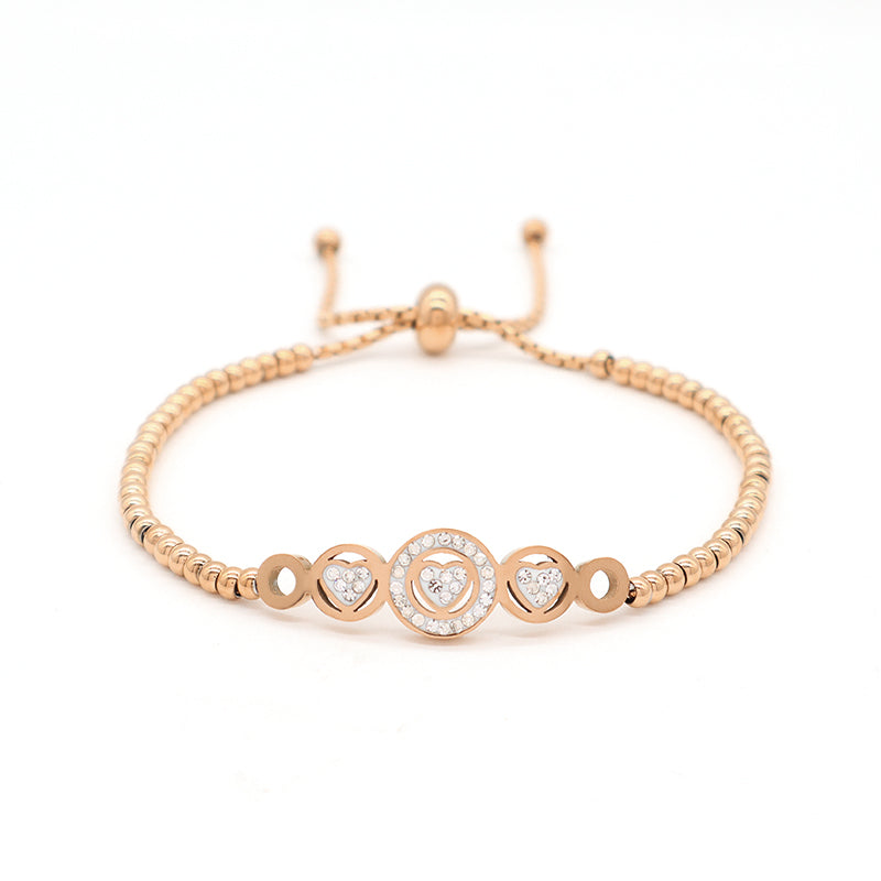 Good Quality Women Manufacture Wholesale Fashionable Custom Factory Jewelry CZ Rose Gold Love Heart Charm Stainless Steel Cuff Bangle Bracelet For Gift