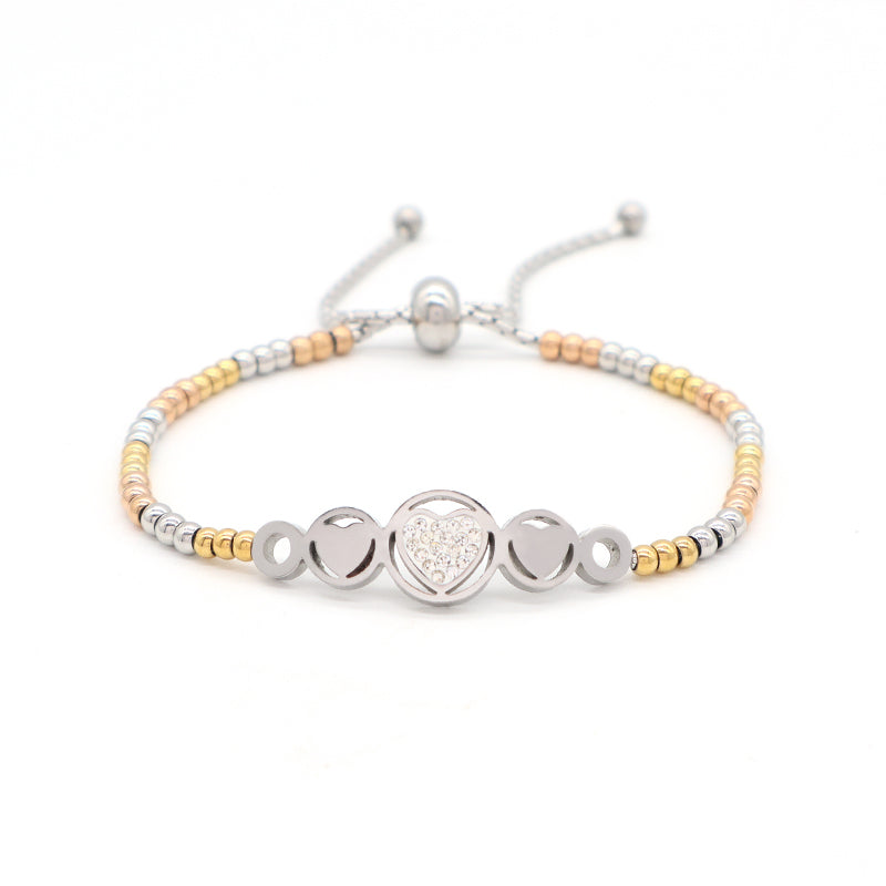Good Quality Women Manufacture Wholesale Fashionable Custom Factory Jewelry CZ Rose Gold Love Heart Charm Stainless Steel Cuff Bangle Bracelet For Gift
